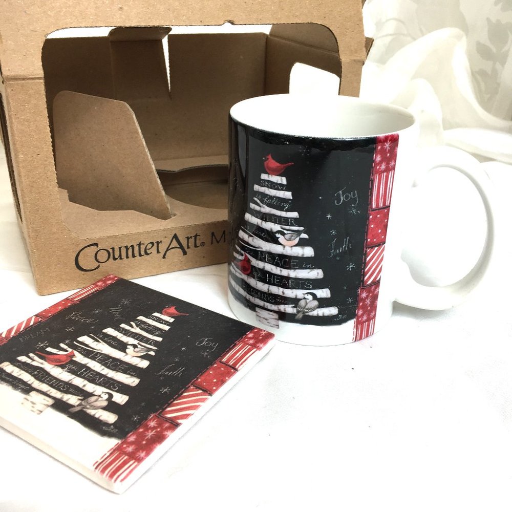 Mug & Coaster Christmas Gift Box Set by Counter Art  NWT NOS